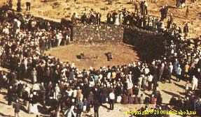Qabr e Fatima(AS) at Baqi- The wall erected to bar shias from grave can be seen in background